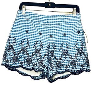 NWT Maison Jules blue white gingham embroidered eyelet shorts size 2